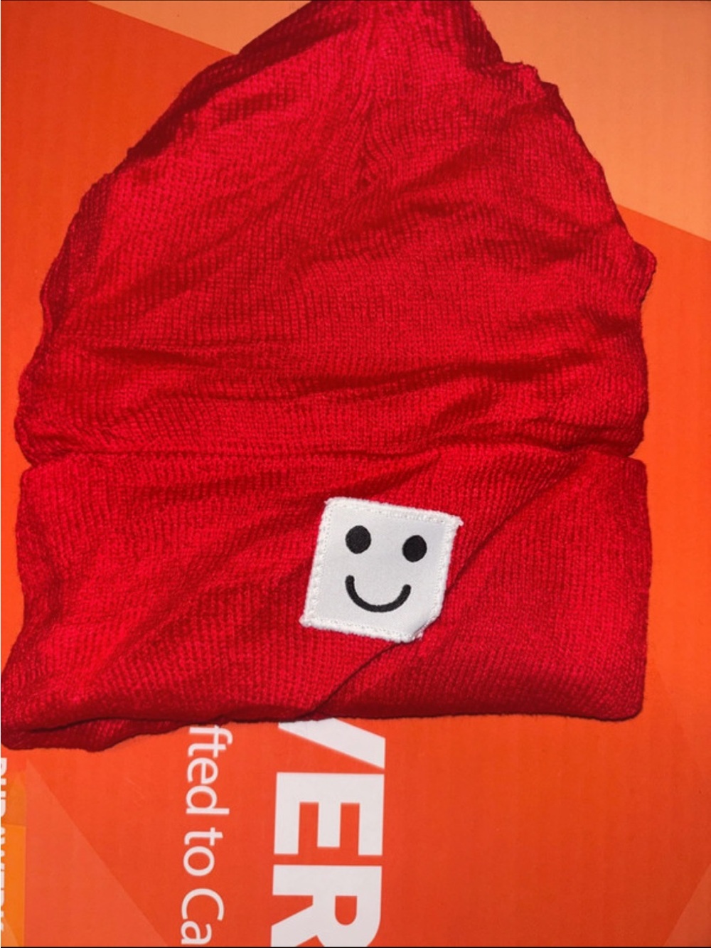 Kids Red Smiley Beanie Hat